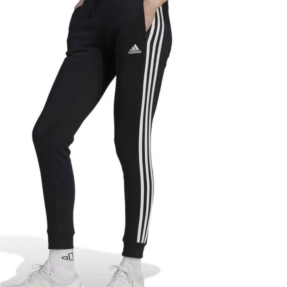 Adidas Black Fleece Joggers with White Stripes